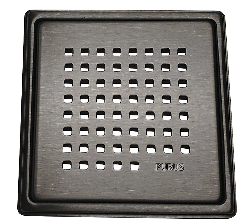 PURUS RIB ramme og rist 150x150mm, uden hul. Til klinkegulv. Steel sort, PVD behandlet. Rustfrit stål