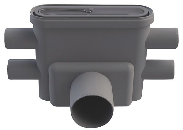 Unidrain Udløbshus Ø75 mm vandret med 4xØ40 mm sideudløb. Inkl. Vandlås