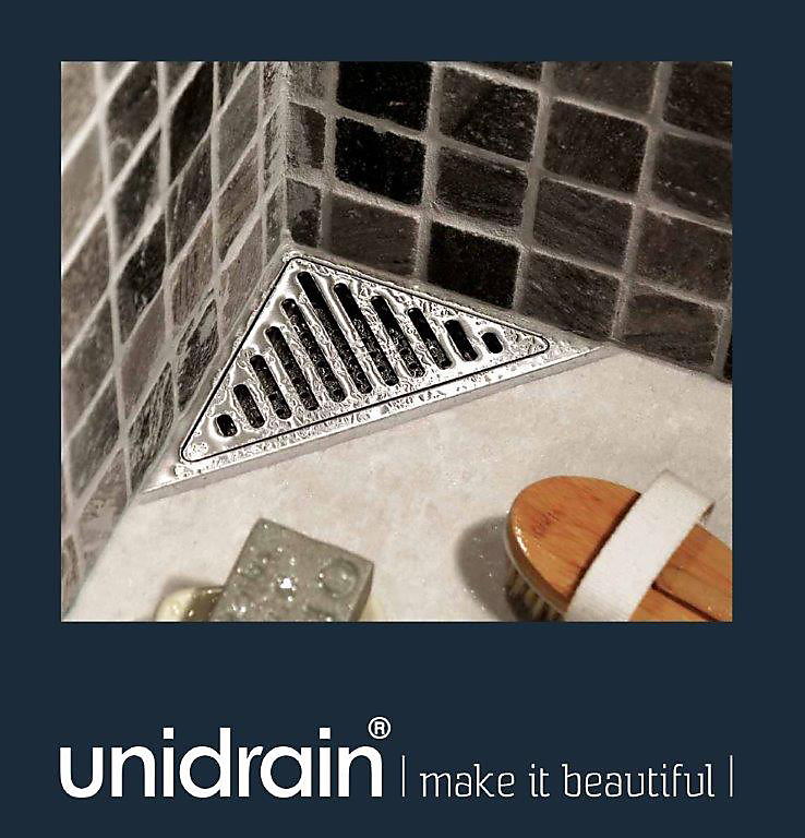 Unidrain sampak hjørne Type 2011, 10mm ramme, Column rist og 75 mm lodret udløbshus