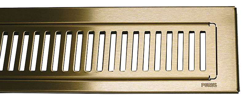 PURUS Line RIB ramme og rist 700mm. Messing, PVD behandlet. Rustfrit stål