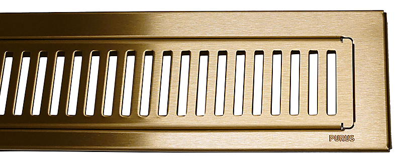 PURUS Line RIB ramme og rist 800mm. Messing, PVD behandlet. Rustfrit stål