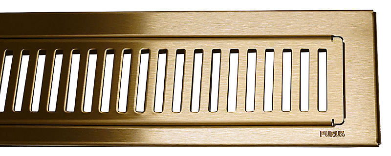 PURUS Line RIB ramme og rist 1000mm. Messing, PVD behandlet. Rustfrit stål