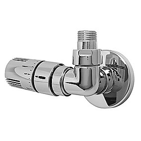 Kriss corner rumtermostat 1/2'' vinkelløbende med fremløb i højre side. Krom