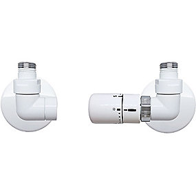 Kriss Corner ventilsæt med rumtermostat 1/2'' Vinkelløbende. Inkl. føler, tilslutningsrør og rosetter. Hvid6