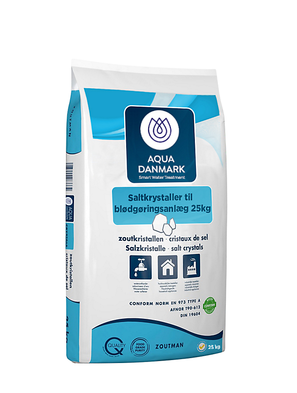 Aqua Danmark saltkrystaller 25 kg. NF-certificeret og godkendt til levnedsmiddelbrug