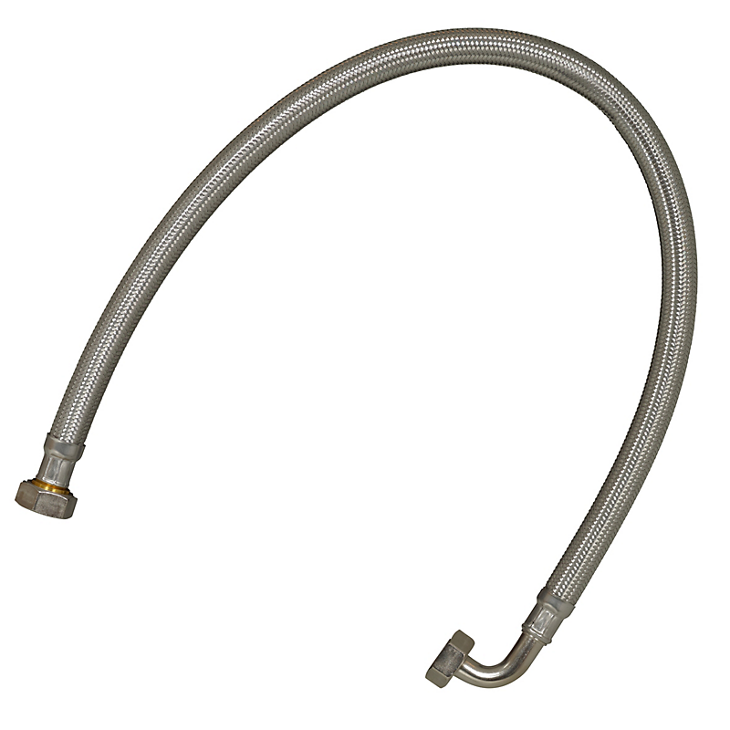 Tilslutningsslange 1'' x 1000 mm med 90gr. vinkel. Til blødgøringsanlæg.