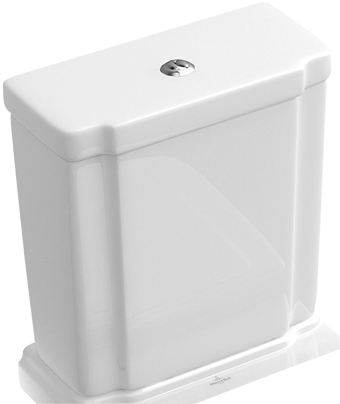 V&B Hommage cisterne med CeramicPlus 7721 m/indløb fra sider/bagfra. Hvid