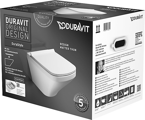 Duravit Durastyle hængeskål Rimless med softclose toiletsæde, hvid Højglans 373x540x393mm