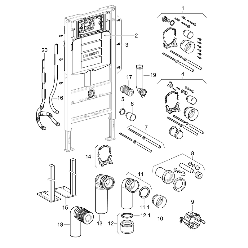 Geberit Duofix WC-element 112cm, med Sigma indbygningscisterne 12cm, type objekt