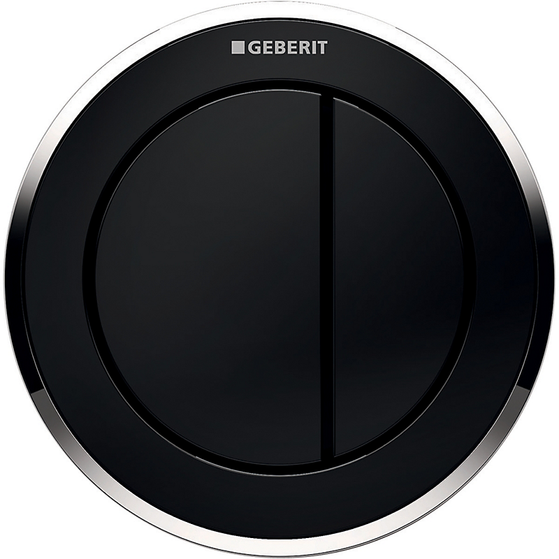GEBERIT tryk Omega10 til dobbelt skyl, pneumatisk, Betjening på møbel. Sort blankforkromet