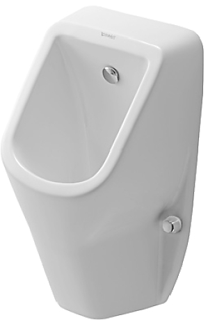 Duravit D-Code urinal vandtilslutning bagfra. Åben skyllerand. Hvid