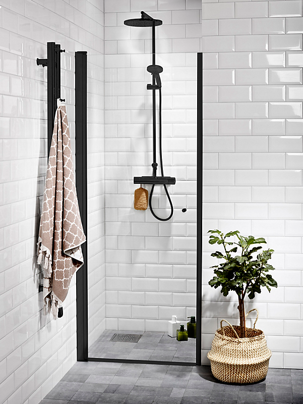 Vetro svingdør 69x200 Justerbar Aluprofil, 6mm hærdet klart glas, easyclean,lige. Mat sort