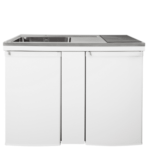 Intra Juvel Minikøkken Culina hvid Mål 1200x610x900. Vask til venstre