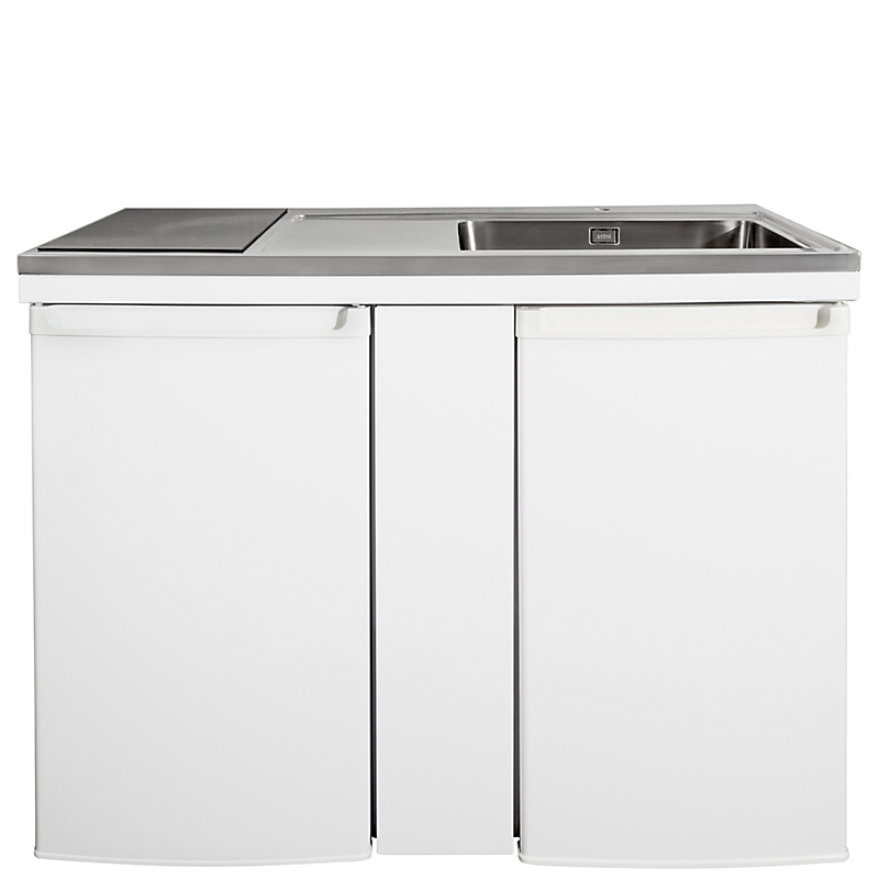 Intra Juvel Minikøkken Culina hvid Mål 1200x610x900. Vask til højre
