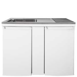 Intra Juvel Minikøkken Culina hvid Mål 1200x610x900. Vask til venstre
