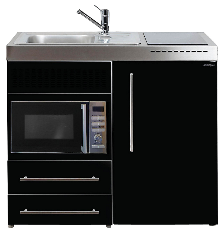 Intra Juvel minikøkken 100 køleskab, mikroovn, keramisk plade, vandlås, strainer, venstre. Sort