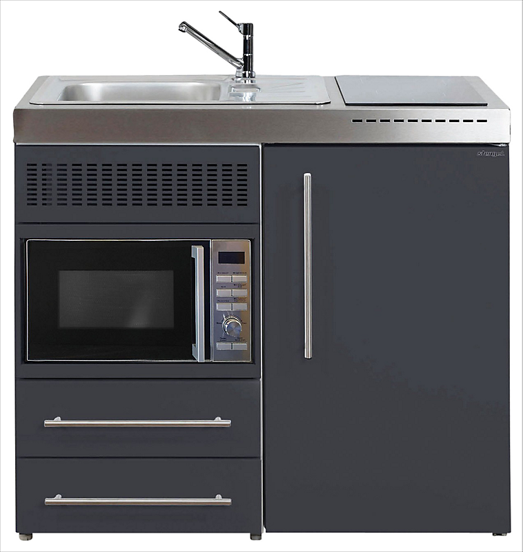 Intra Juvel minikøkken 100 køleskab, mikroovn, keramisk plade, vandlås, strainer, venstre. Grå