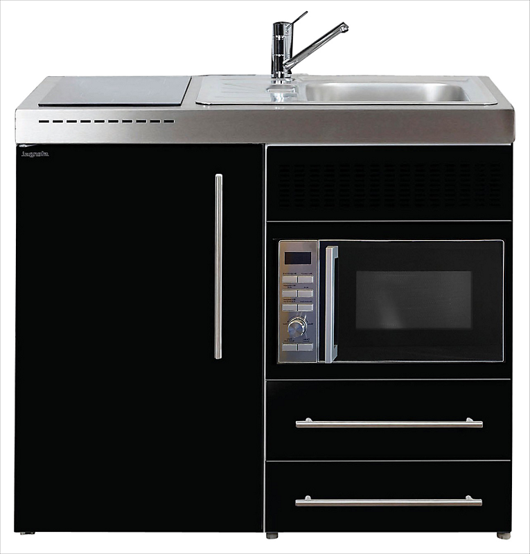 Intra Juvel minikøkken 100 køleskab, mikroovn, keramisk plade, vandlås, strainer, højre. Sort