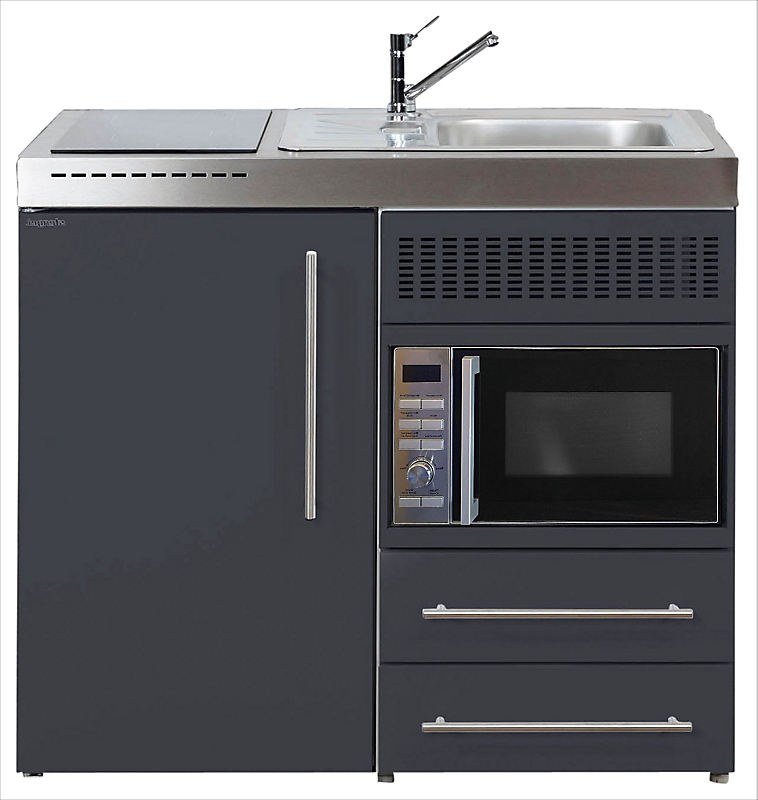 Intra Juvel minikøkken 100 køleskab, mikroovn, keramisk plade, vandlås, strainer, højre. Grå