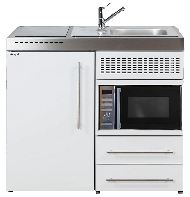 Intra Juvel minikøkken 100 køleskab, mikroovn, keramisk plade, vandlås, strainer, højre. Hvid