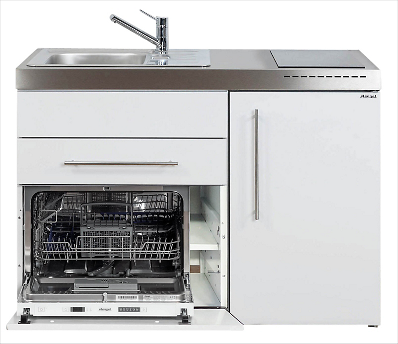 Intra Juvel minikøkken 100 køleskab, opvaskemaskine keramisk plade, vandlås, strainer, venstre. Hvid