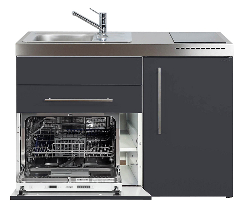 Intra Juvel minikøkken 100 køleskab, opvaskemaskine keramisk plade, vandlås, strainer, venstre. Grå