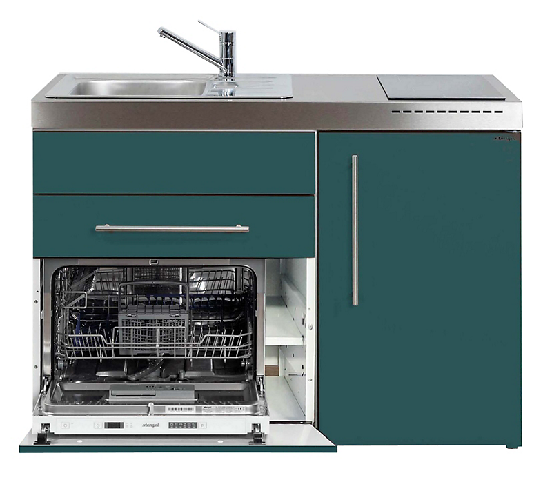 Intra Juvel minikøkken 100 køleskab, opvaskemaskine keramisk plade, vandlås, strainer, venstre. Petroleum