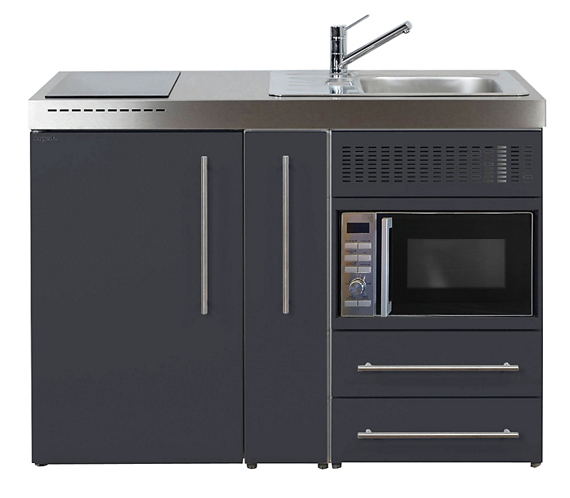 Intra Juvel minikøkken 120A køleskab, mikroovn, keramisk plade, vandlås, strainer, højre. Grå