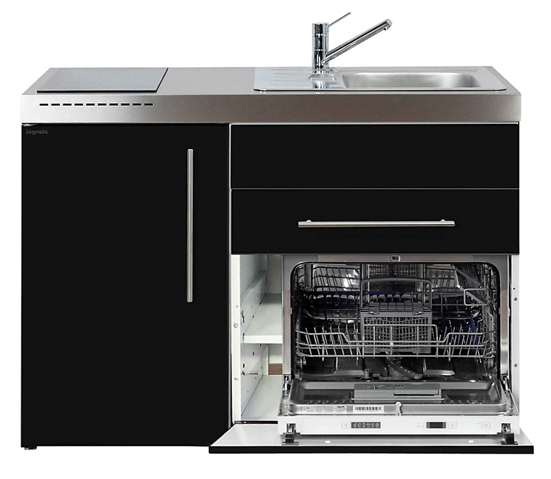 Intra Juvel minikøkken 100 køleskab, opvaskemaskine keramisk plade, vandlås, strainer, højre. Sort