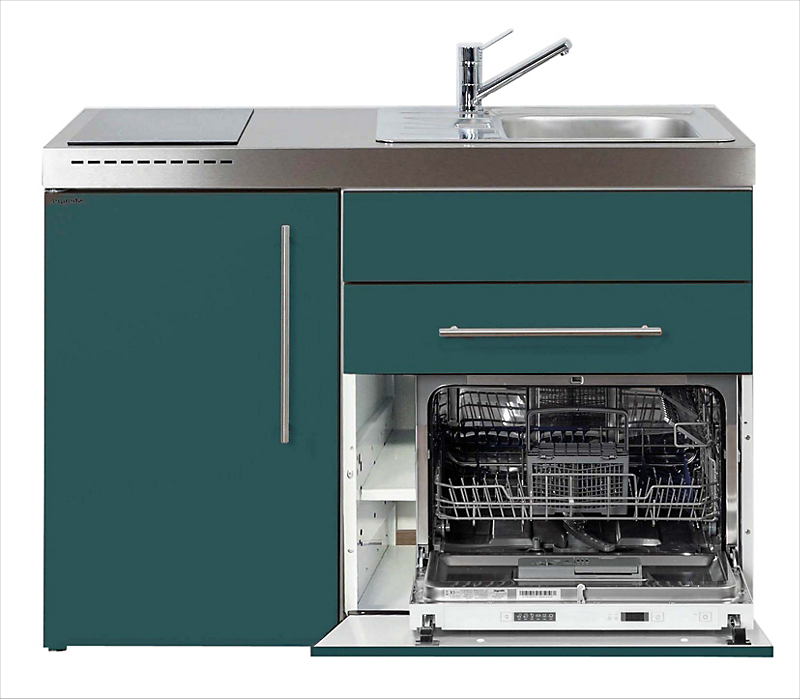 Intra Juvel minikøkken 100 køleskab, opvaskemaskine keramisk plade, vandlås, strainer, højre. Petrolium