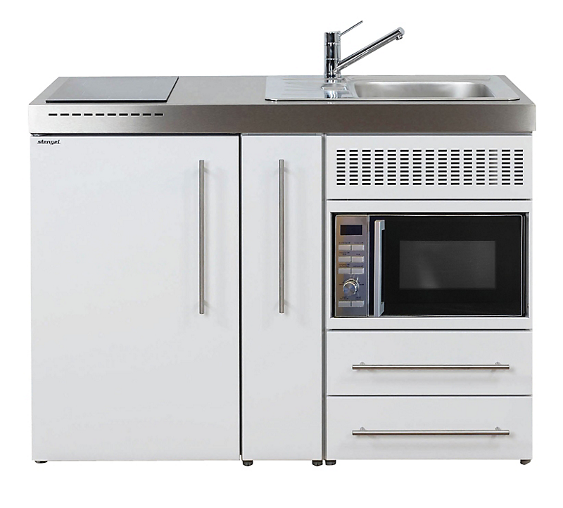 Intra Juvel minikøkken 120A køleskab, mikroovn, keramisk plade, vandlås, strainer, højre. Hvid