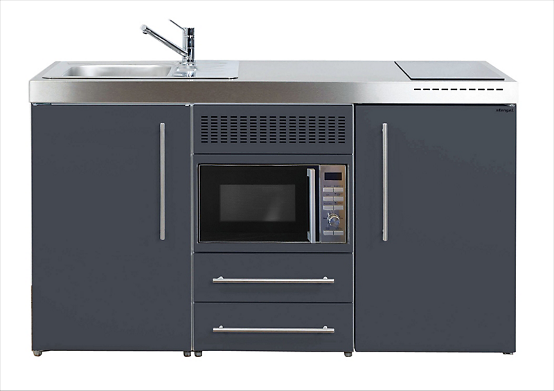 Intra Juvel minikøkken 150 køleskab, mikroovn, keramisk plade, vandlås, strainer, venstre. Grå