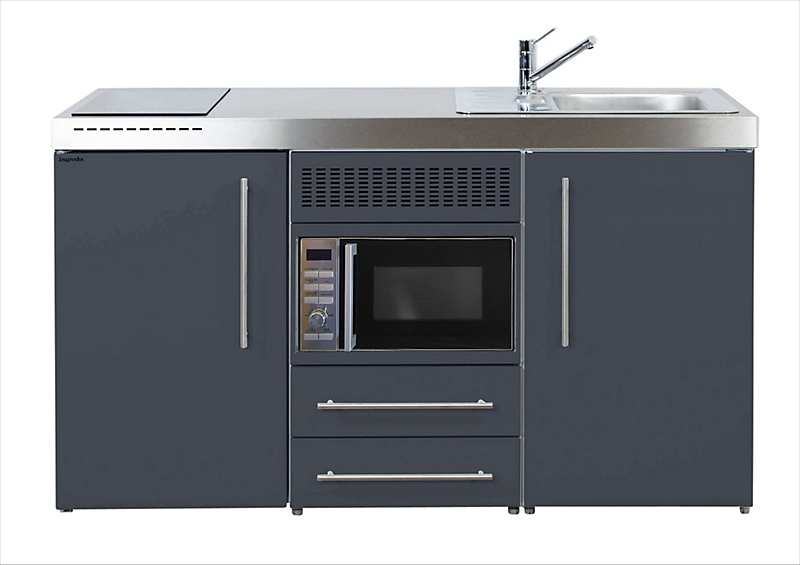 Intra Juvel minikøkken 150 køleskab, mikroovn, keramisk plade, vandlås, strainer, højre. Grå