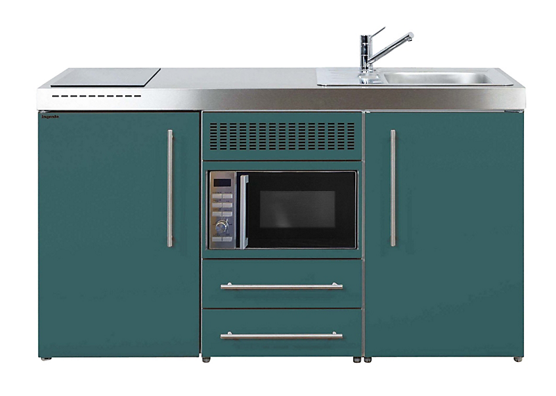 Intra Juvel minikøkken 150 køleskab, mikroovn, keramisk plade, vandlås, strainer, højre. Petrolium