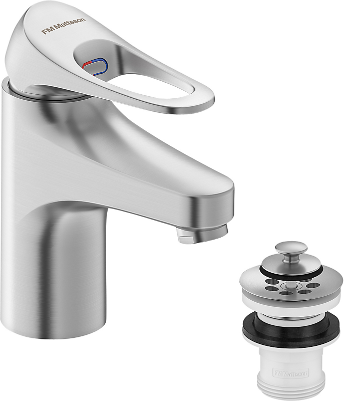 FMM 9000xe håndvaskarmatur med bundventil koldstart. g3/8. Børstet krom