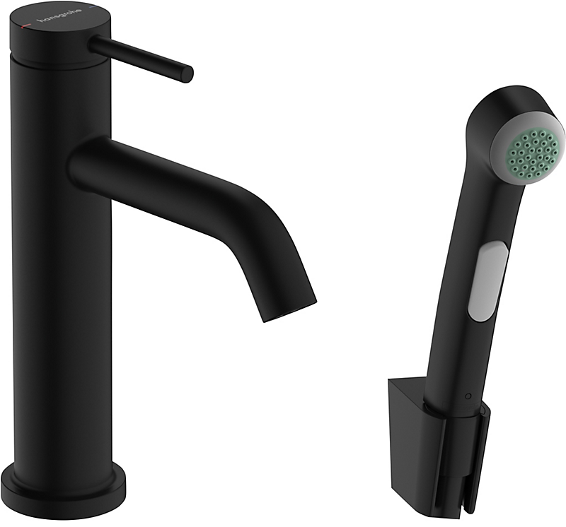 hansgrohe Tecturis S håndvaskarmatur 110 med bidettebruser & 160 cm bruserslange. Mat sort