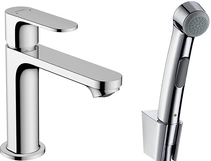 hansgrohe Rebris S 1-grebs håndvaskarmatur 110 med bidettehåndbruser og bruserslange, krom