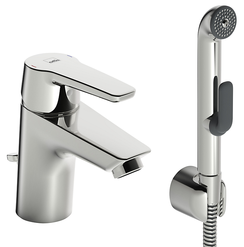 Oras Saga 3908F Håndvaskarmatur med Bidetta håndbruser, bundventil og fleksslanger