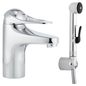 FMM 9000e håndvaskarmatur g3/8, med selvlukkende sidebruser & eco plus funktion. Krom