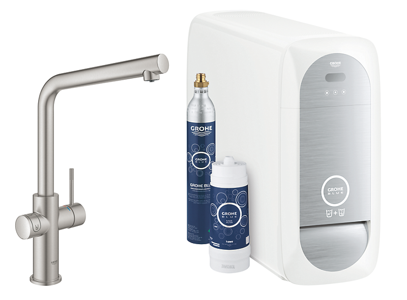 GROHE Blue Home Køkkenarmatur med køler starter kit. L-tud. Supersteel