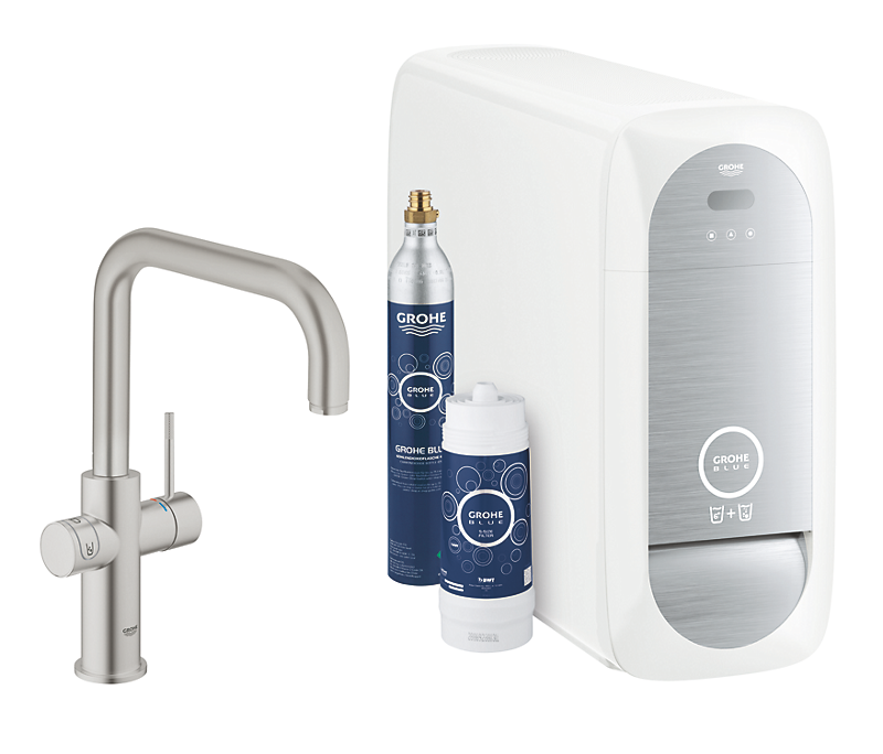 GROHE Blue Home Køkkenarmatur med køler starter kit. U-tud. Supersteel