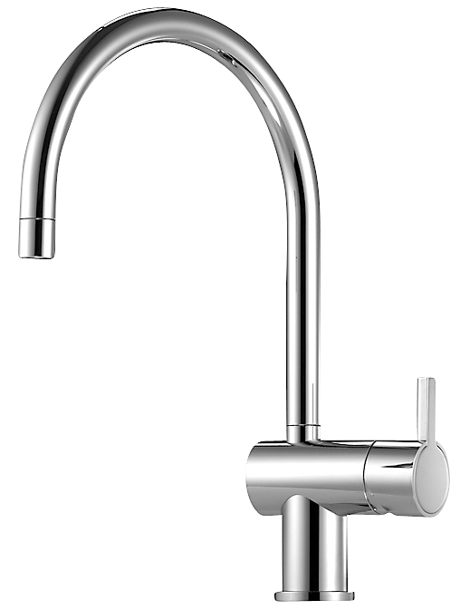 Mora Rexx K5 Køkkenarmatur med C-tud, sort greb. Flexible tilslutningsslanger G3/8