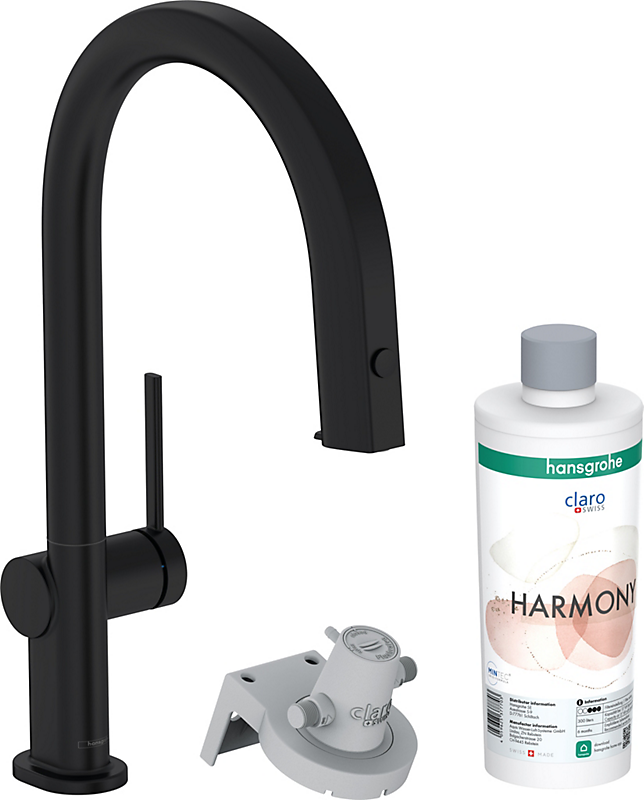 hansgrohe Aqittura M91 køkkenarmatur FilterSystem 210, udtrækstud, 1jet, sBox, Starter Set. Mat sort