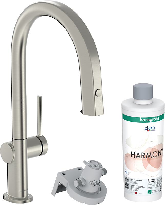 hansgrohe Aqittura M91 køkkenarmatur FilterSystem 210, udtrækstud, 1jet, Starter Set. Rustfrit stål finish