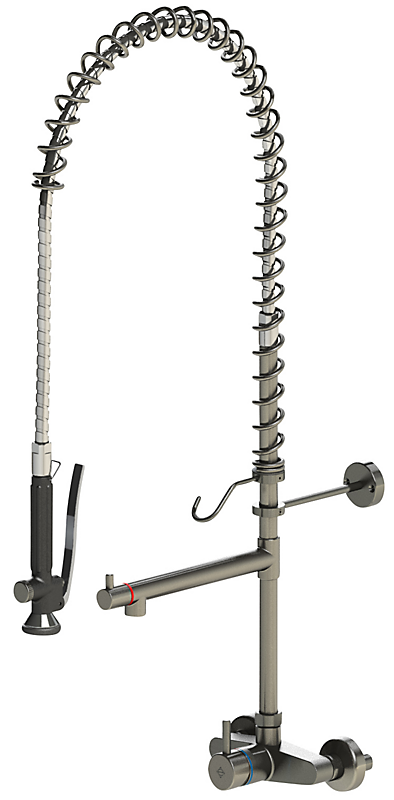 Kriss Classic Clean storkøkkenarmatur 1-grebs- til væg med tud, syrefast rustfri