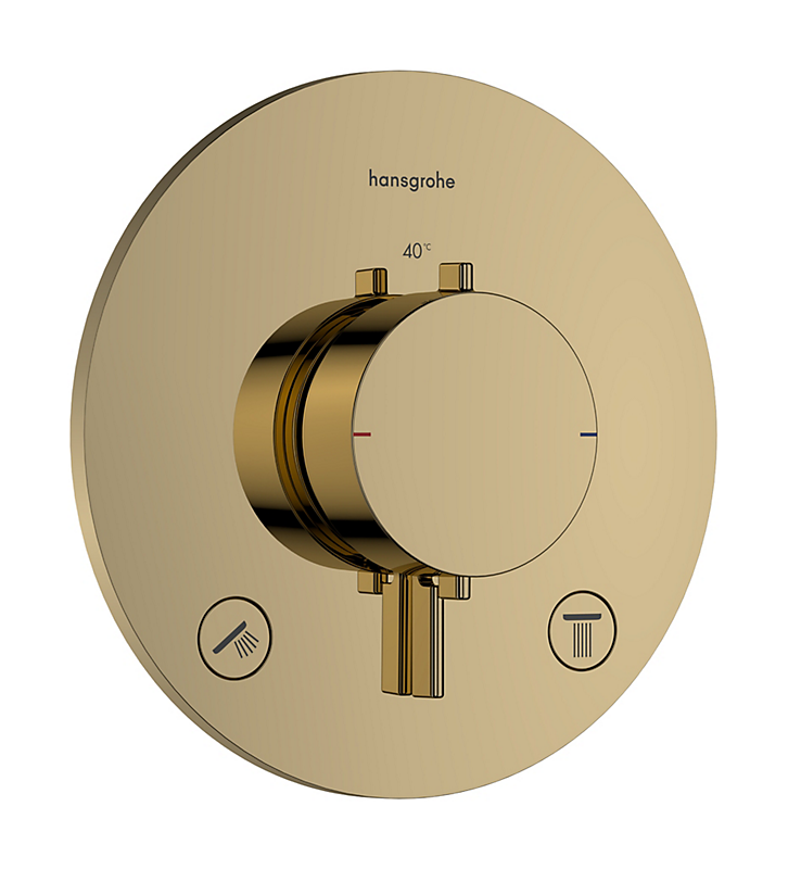 hansgrohe Ecostat Comfort S termostatarmatur med afspærring. TIl 2 udtag. Pol guld-optik PVD