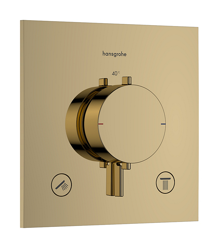 hansgrohe Ecostat Comfort E termostatarmatur med afspærring. TIl 2 udtag. Pol guld-optik PVD