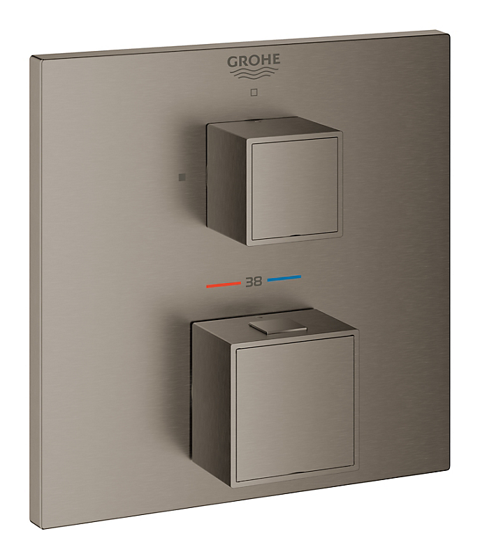 GROHE Grohtherm Cube termostatarmatur 158x158mm til brus. Børstet hard graphite