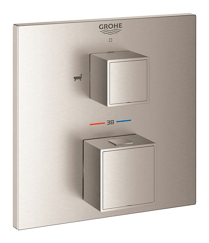 GROHE Grohtherm Cube termostatarmatur 158x158mm til kar & brus. Supersteel