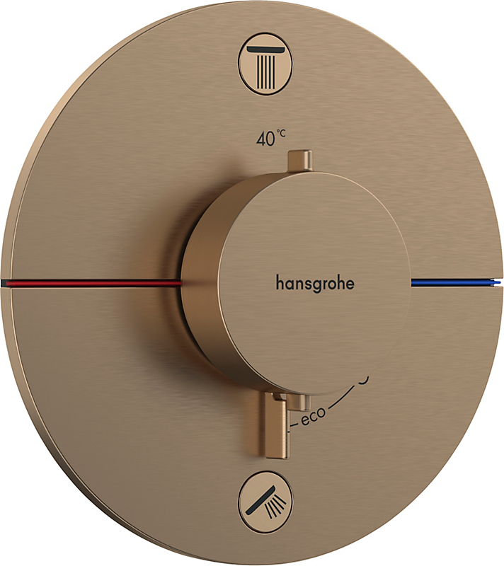 hansgrohe ShowerSelect Comfort S termostat til indbygning med afspærring til 2 udtag. Børstet bronze PVD